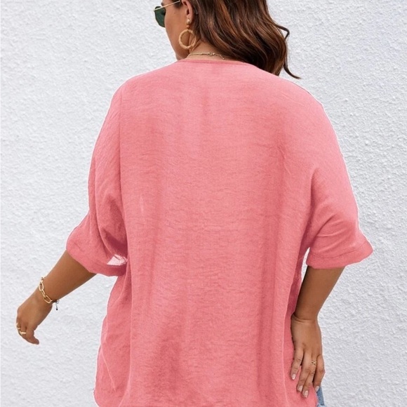 Plus Solid Batwing Sleeve Blouse. Salmon pink color. - Picture 4 of 10